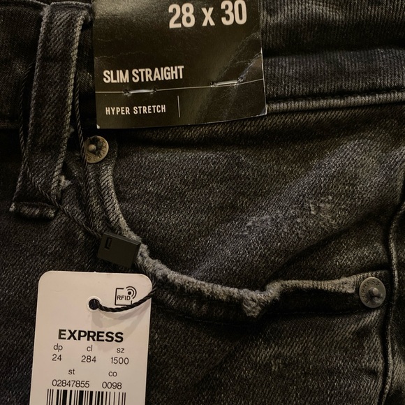 Express Men’s Slim Straight Black Hyper Stretch Jeans NWT Soze 28x 30 - Picture 6 of 6